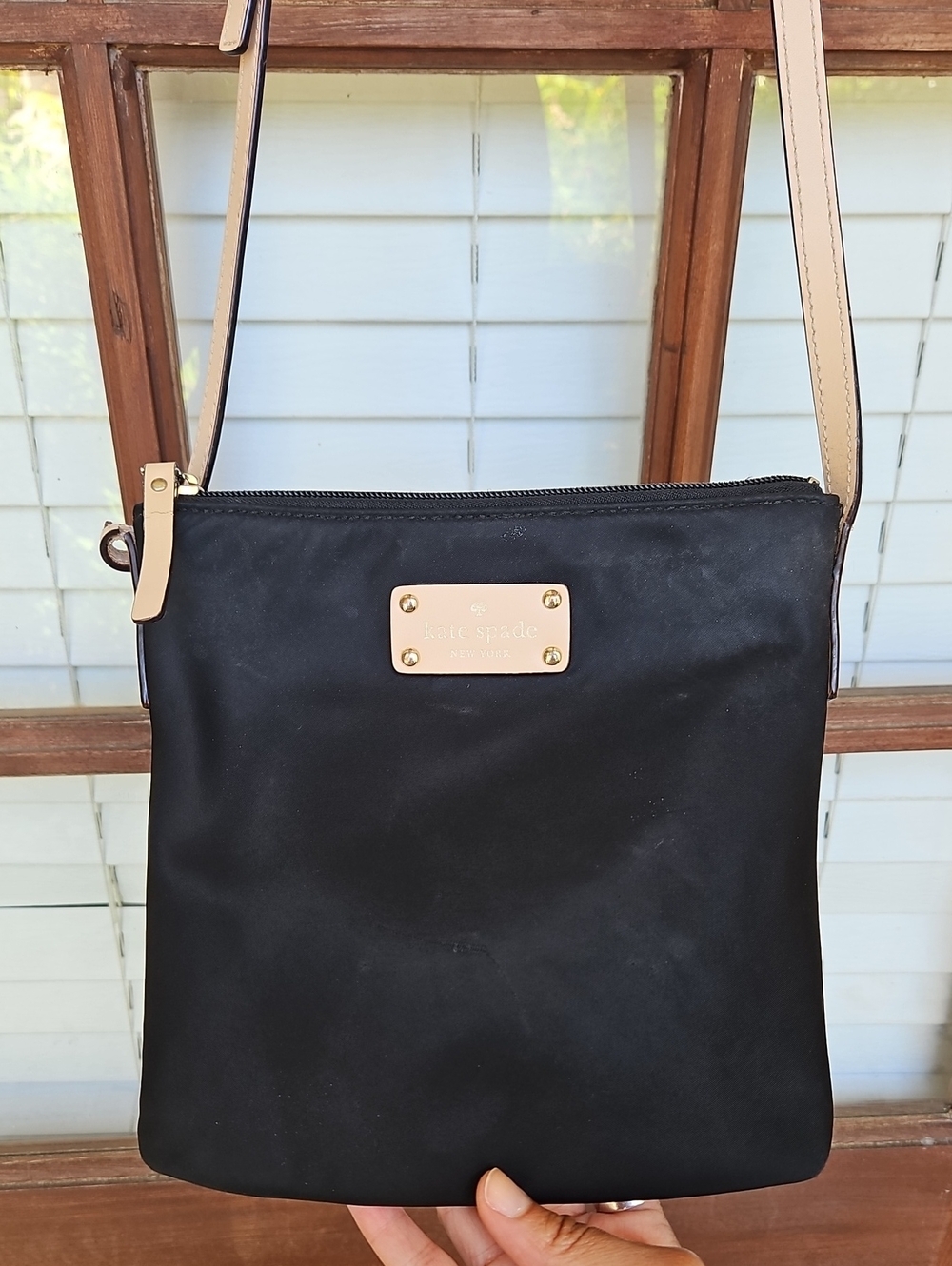 Kate Spade Black Nylon Kennedy Park Tess Leather Long Strap Crossbody Bag